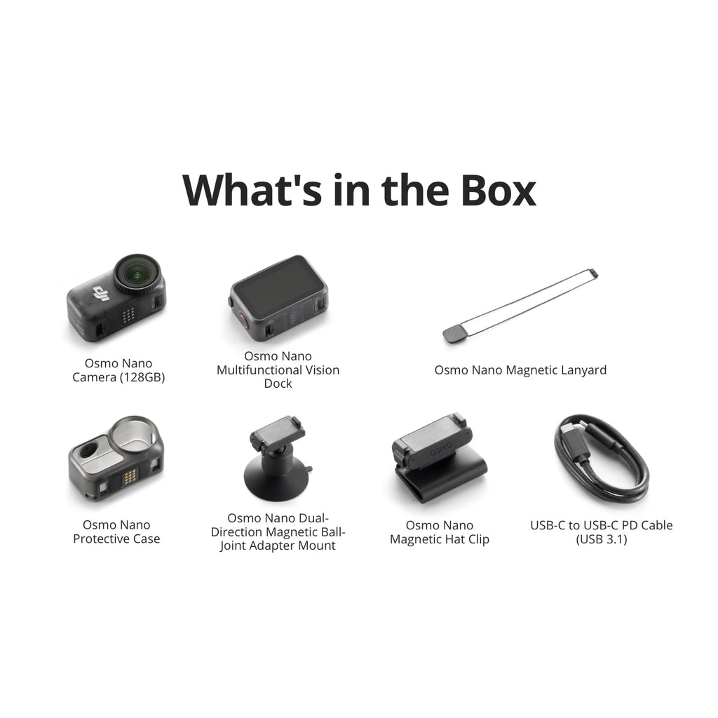DJI Osmo Nano Standard Combo (128GB) - Small 4K/60fps Vlogging Camera with a 1/1.3″ Sensor, 143° Wide FOV Video, 200-Min Recording, Swift Content Transfer, Magnetic POV Cam 4K for Sports, Vlog