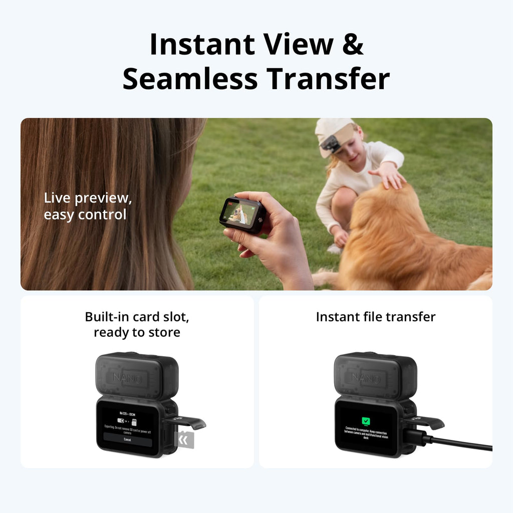 DJI Osmo Nano Standard Combo (128GB) - Small 4K/60fps Vlogging Camera with a 1/1.3″ Sensor, 143° Wide FOV Video, 200-Min Recording, Swift Content Transfer, Magnetic POV Cam 4K for Sports, Vlog