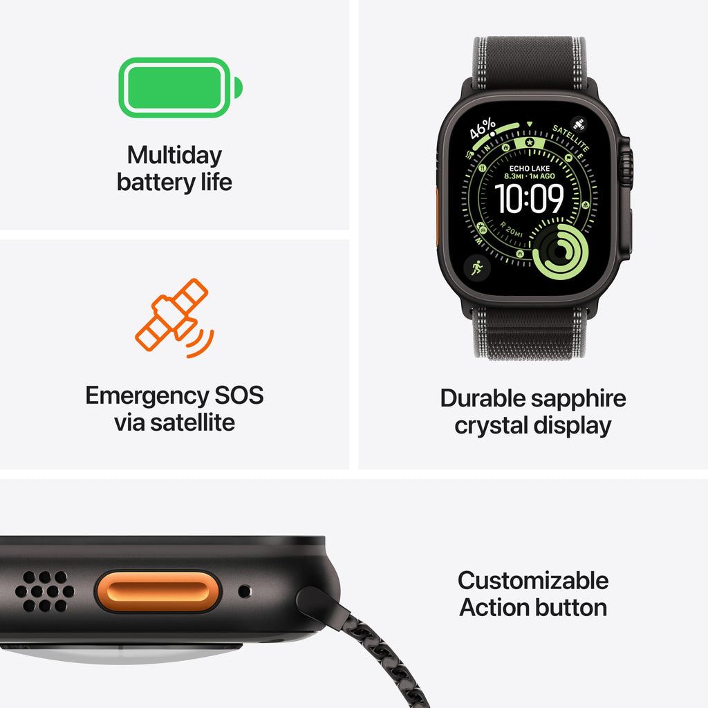 Apple Watch Ultra 3 [GPS + Cellular 49mm] Running & Multisport Smartwatch w/Rugged Titanium Case w/Black Titanium Milanese Loop - S. Satellite Communications, Advanced Health & Fitness Tracking