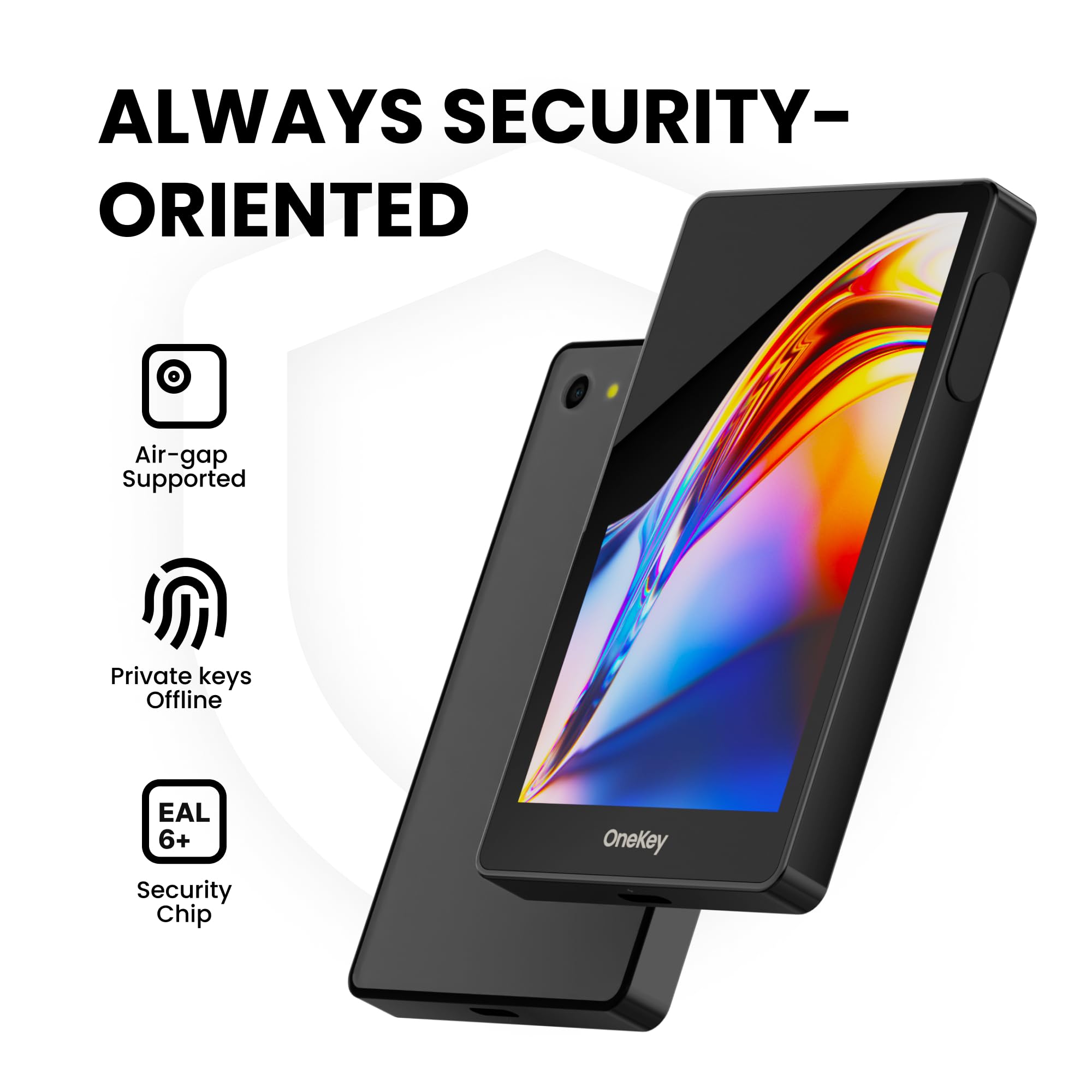 OneKey Pro Crypto Cold Wallet – Air-gapped, Offline Keys, 4× EAL6+ Secure Elements, 3.5" Touchscreen, Fingerprint Unlock, Bluetooth/USB-C, Supports 10,000+ Coins & NFTs (Black)